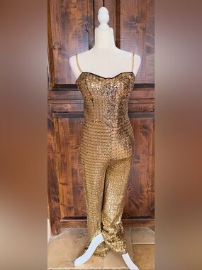 Lulus Sequin Sleeveless Wide Leg Jumpsuit Large Gold Glam Luxe Elegant NWT